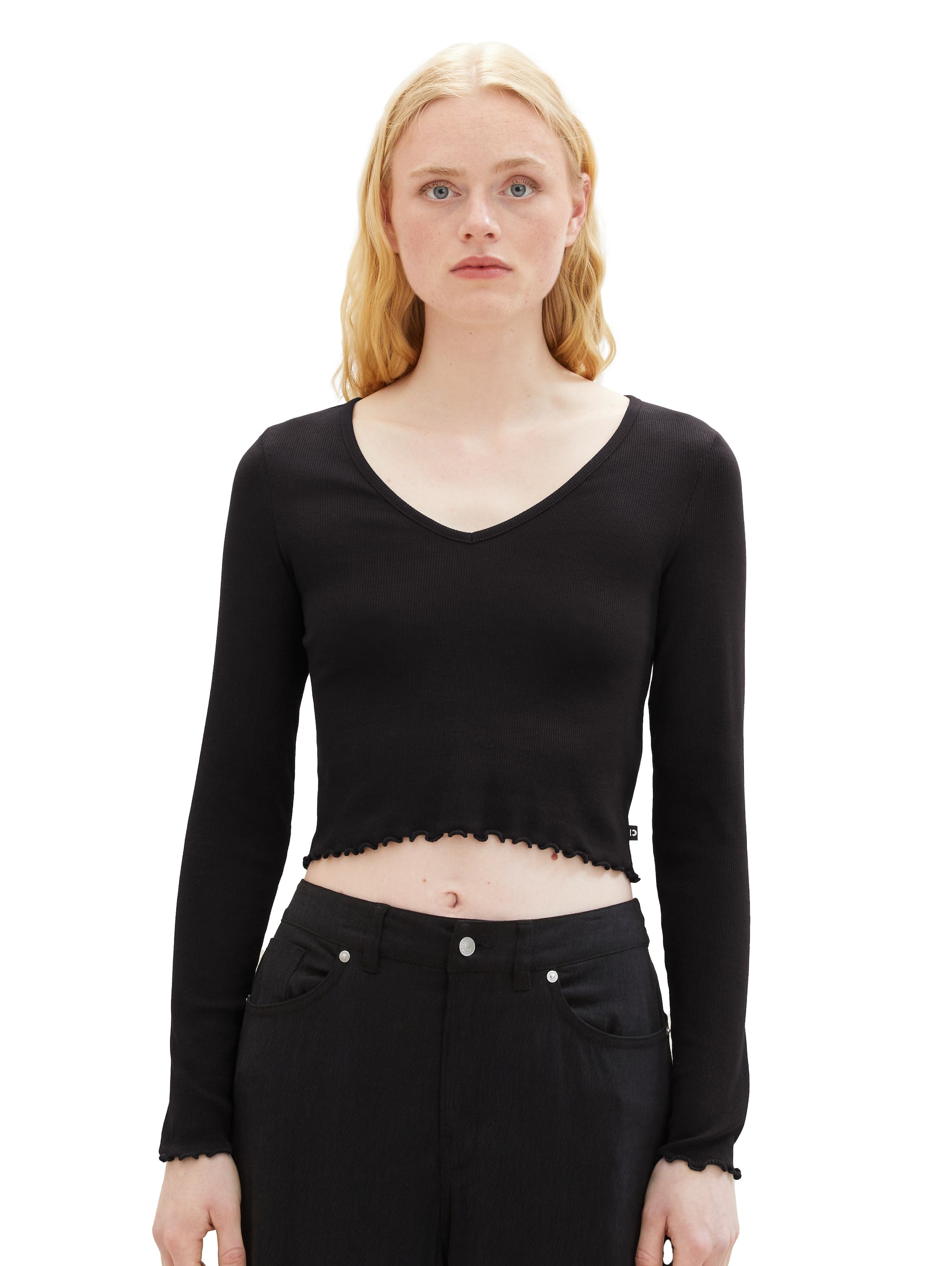 Cropped Langarmshirt mit Rippstruktur