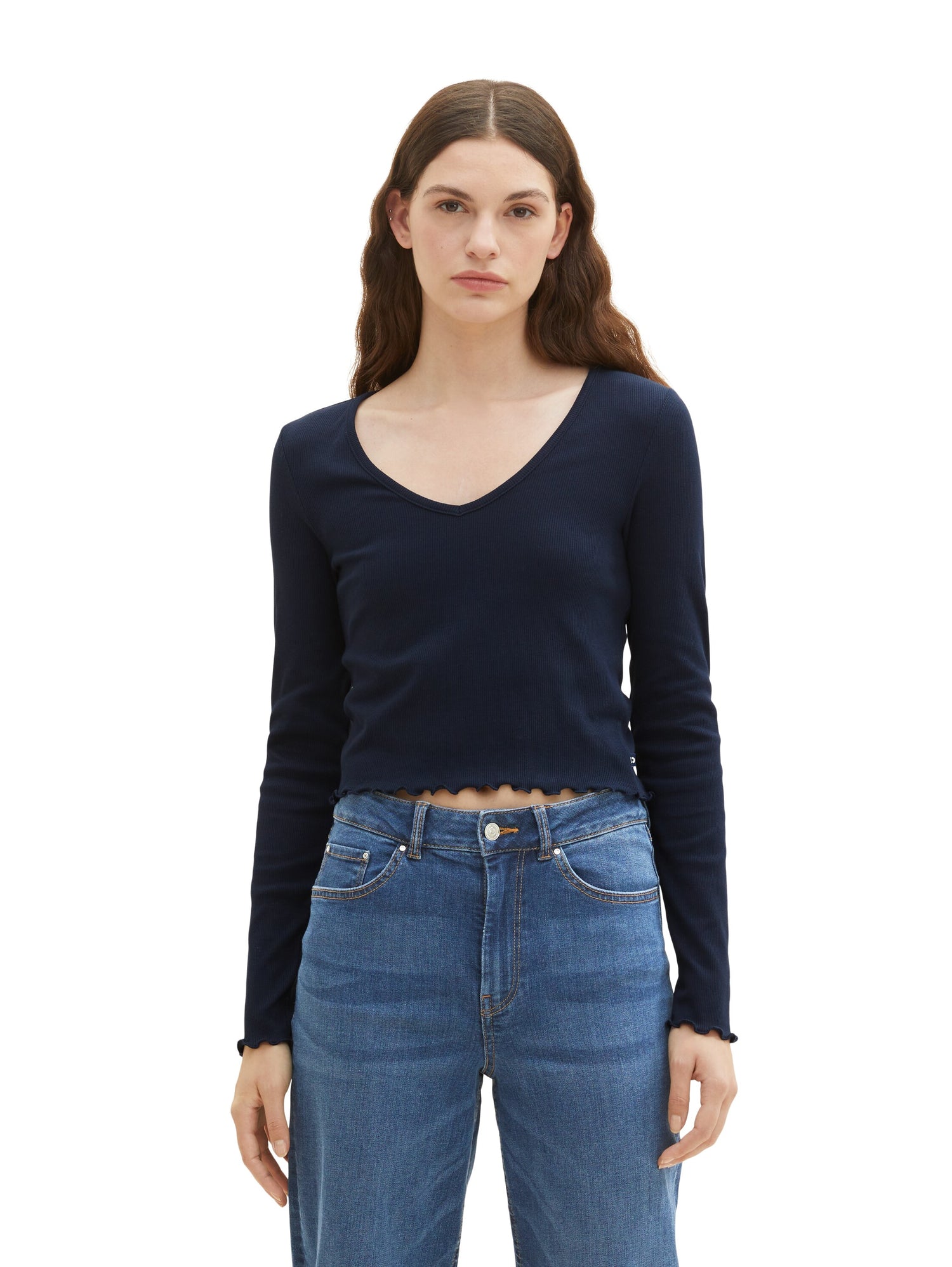 Cropped Langarmshirt mit Rippstruktur