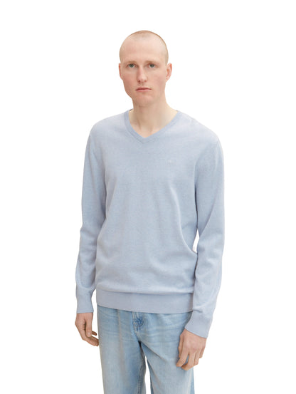 Melierter Pullover mit V-Ausschnitt