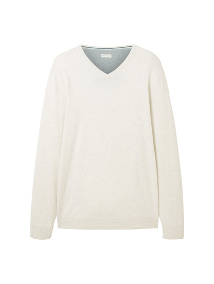 Melierter Pullover mit V-Ausschnitt