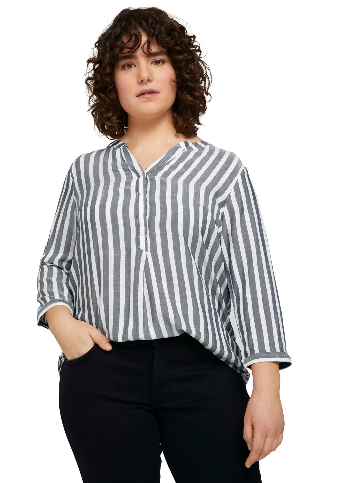 Plus Size - Gestreifte Henleybluse