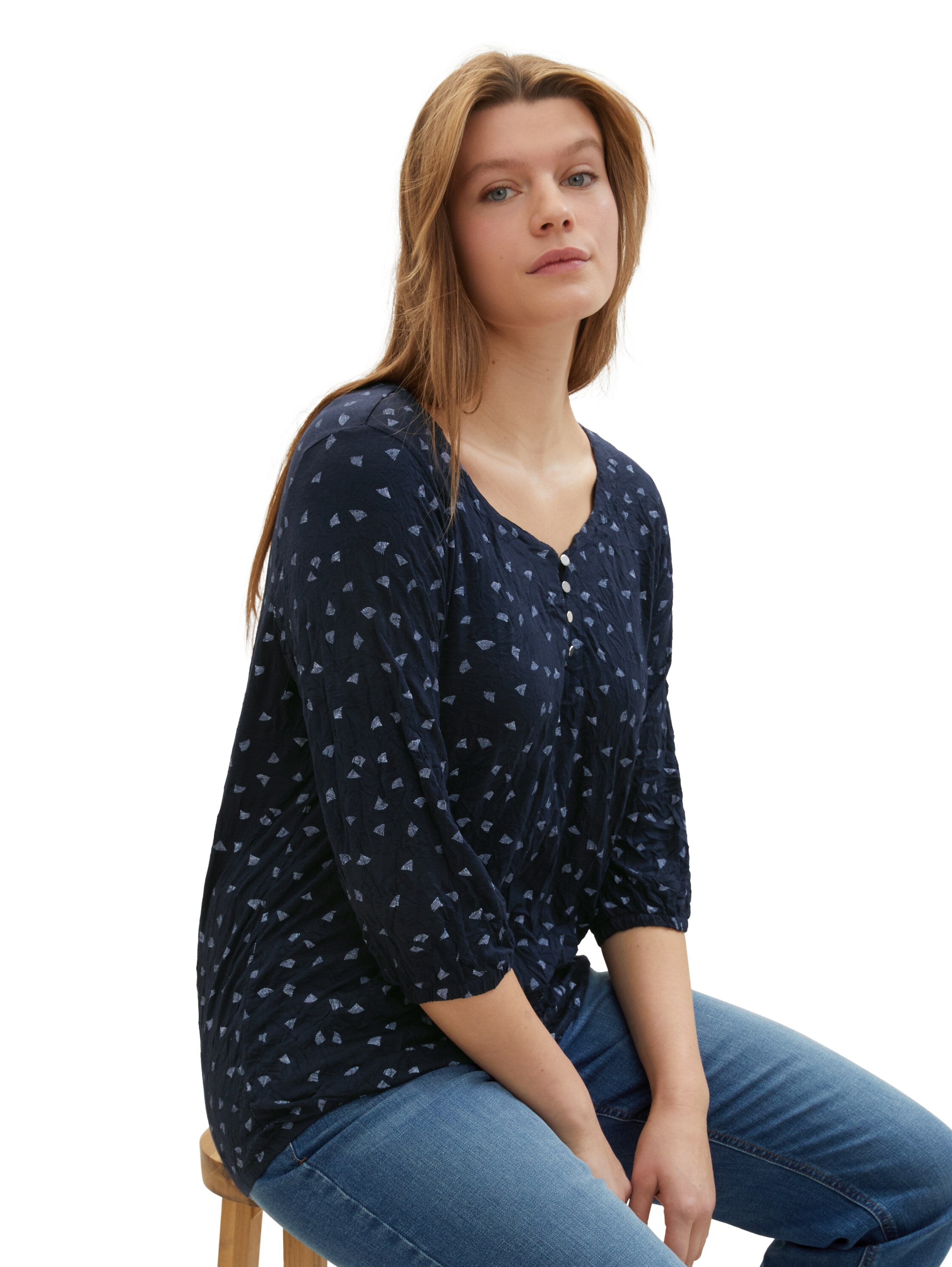 Plus Size - 3/4 Arm Shirt mit Allover-Print