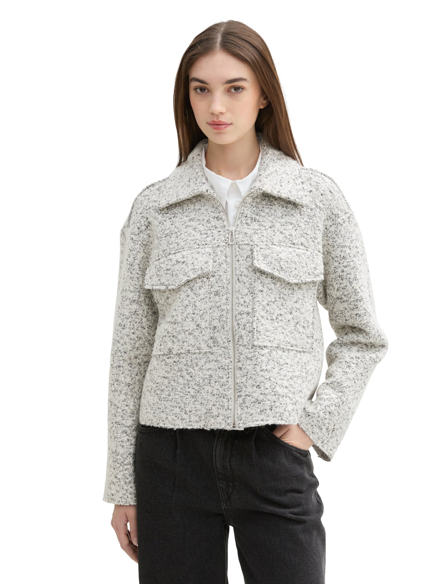 Bouclé-Jacke mit recycelter Wolle